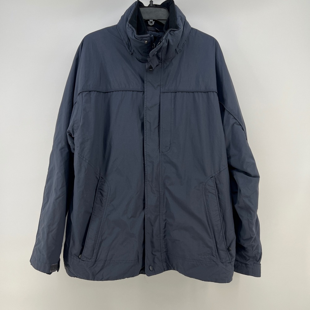 LL Bean Mens 3-in-1 System Jacket Navy Blue Fleece Liner Large 265905 with Hood